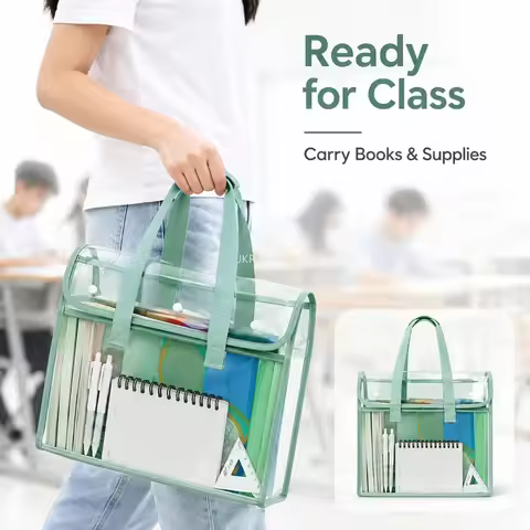 1 large capacity portable transparent waterproof handheld folder, expandable file storage bag, PVC s