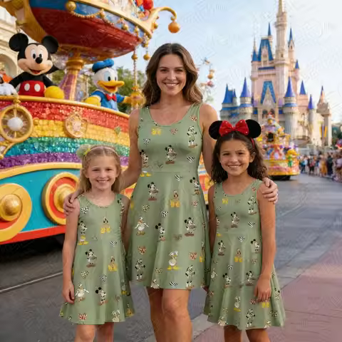 2026 Trendy Kawaii Sweet Women Girl Parent-child Dress Fashion Trip Summer Dress Mickey Comfortable 