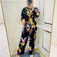 KEYRA One set kameja panjang celana kulot panjang /setelan Pajamas Kemeja kulot Rayon Panjang wanita