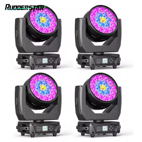 4PCS 19x15W Moving Head Light Beam RGBW Stage Effect Lighting Projector Zoom Wash Lights for Party C