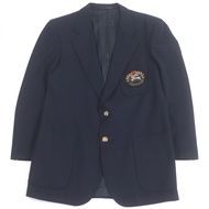 Burberry 復古款 100% 羊毛單排扣修身夾克，帶有品牌標誌紐扣和徽章貼片，海軍藍，尺寸 38，英國製造，品相極佳，稀有款。