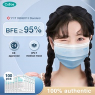 Cofoe 100pcs 3 Ply  Disposable Medical-Surgical Face Mask Blue Anti-Virus Anti Droplet Facial Masks with Elastic Earloop Dustproof 3 Layer Protective Cover Facemask for Adult (Premium Quality)