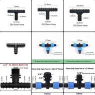 Tee Connector 12mm 16mm 20mm 25mm PE DripTape Hose To Thread 1/2" 3/s4" inch Y Branch Irrigation Fit