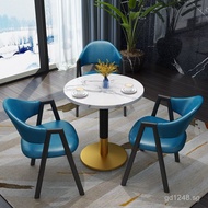 Gold-plated Table and Chair Simple Small Round Light Luxury Reception and Meeting Room for Milk Tea 