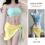Two Tone Leisure Vacation Three-Piece Swimsuit Women Halterneck Sexy Bikini Swimsuit