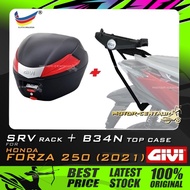SET KOMBO KOTAK/BOX GIVI B34N TOP CASE + HONDA FORZA 250 2021 / NSS250 2024 SRV SPECIAL RACK