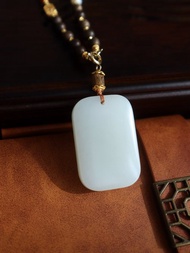 天然新疆羊脂玉和田玉無事牌吊墜 羊脂玉項鏈 顏色白潤 平安喜樂