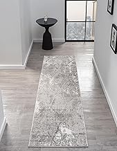 Adel Modern Area Rug for Kitchen, 2x7 Rustic Distressed Abstract Gray Runner, Medium Pile Stain Resi