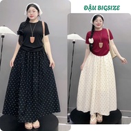 Set tiểu thư bigsize nữ áo thun babytee chất tăm chân váy chấm bi chất lụa mềm lưng thun co giãn - G