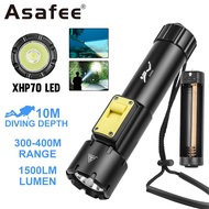 ASAFEE D-611 Diving Flashlight 1500LM XHP70 LED IPX8 Waterproof 10M Underwater Torch TypeC Rechargea