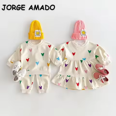 New Spring Family Matching Sets Girl Colorful Printed Princess Dress/Boy Sweatshirts Pants Sister Br