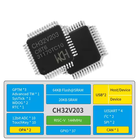 10Pcs/lot WCH CH32V203 32V203C8T6 CH32V203C8T6 Microcontroller Enhanced low-power 32-bit RISC-V core