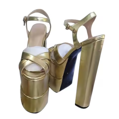 DIZHUANG Fashionable women's high-heeled sandals. Gold (silver) leather sandals. About 20cm heel hei