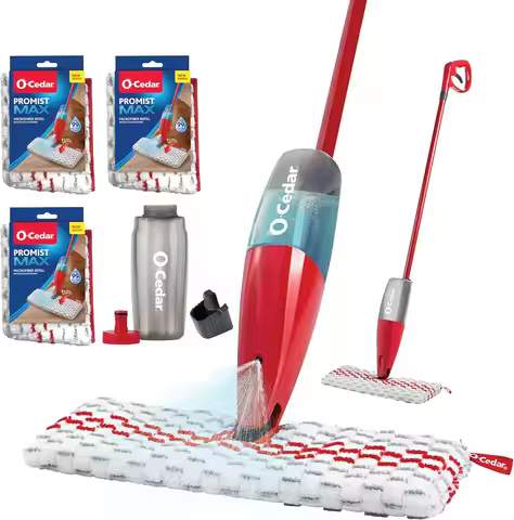 Spray Mop with 3 Refills, Red - Microfiber Deep Clean, No Batteries Needed