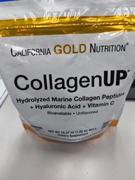 California Gold Nutrition CollagenUP  水解海洋胶原蛋白肽 + 透明质酸和维生素 C，原味，1.02 磅（464 克）