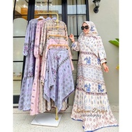New Seruni Dress Amore By Ruby Gamis Set Bahan Silk Motif Bunga Busui