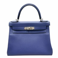 Hermès 愛馬仕 Kelly 28 手提/肩背包 Epsom 皮革 藍色 銀扣