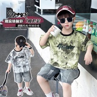 Boy Jeans Tie-Dye Short-Sleeved Suit Boy Clothes Little Handsome Guy Cool Handsome Fashion