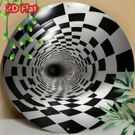 HELLOYOUNG 3D Metal Wall Art Black White Checkered Optical Illusion Round Decor Modern Home Office