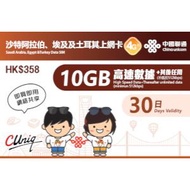 中國聯通 - 沙特阿拉伯、埃及及土耳其30日上網卡 (10GB)