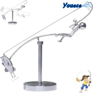 YOUECE The Fisherman Balancing Sculpture, Handmade Gift Kinetic Fishing Sculpture, Creative Metal De