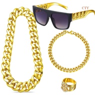 80s/90s rapper costume Hip Hop Costume Kit Metal Chain Flat Top Sunglasses Rapper Big Links Chain Ne