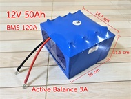 12V 50Ah + BMS 120A Active Balance แบตเตอรี่ลิเธียมฟอสเฟตพร้อมใช้ Lifepo4