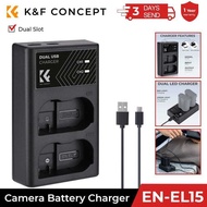 K&F Concept EN-EL15/EN-EL15A/EN-EL15B Battery Dl Slot Quick Charger for Nikon D7000 D7100 D7200 D750