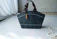 尋寶復古古董包-法國品牌agnes b渡假系列藍色藤編手提包
