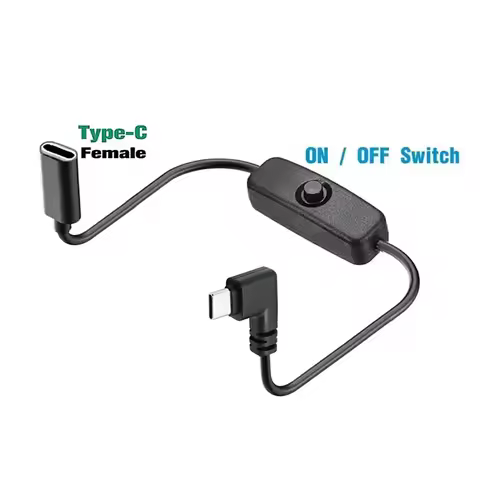 35cm 90 Degree USB-C Male Female Extension Cable with ON OFF Switch, USB Type-C Data Cable to Dual T