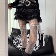 yk2 Lolita-style Ribbon Bow Fishnet Stockings East Asian Japanese Style Hollowed-out Pantyhose Mille