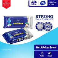 Vinda Deluxe Kitchen Wipes Lemon Scent (2x40s) - Removes Oil and Grease & Rinse Up to 8x