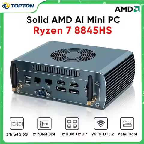 NEW Topton Solid FU03 Mini PC AMD Ryzen 7 8845HS 2*Intel 2.5G LAN 2*DDR5 2*NVMe Barebone Firewall PC