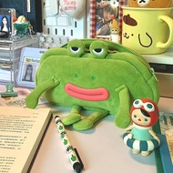 Cartoon plush green frog inbox Student fun Large capacity inbox Multifunctional stationery storage C