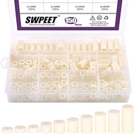Swpeet 150Pcs Nylon Round Spacer Standoff Screw Nut Assortment Kit, Nylon PA66 Plastic Standoff OD 1