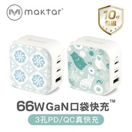 【Maktar】 印花樂聯名 66W GaN氮化鎵 PD口袋快充頭(3孔同時真快充)