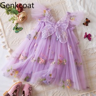 GENKCOAT Girl Summer Dressed Summer Festival Without Mangas Bordered Live Textile Button Wings Princ