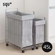 日本squ+ - SUN&amp;WASSER鐵線摺疊洗衣籃/置物籃(附輪)-北歐灰-45L