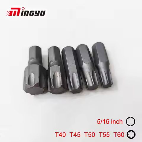 5pcs Torx T40 T45 T50 T55 T60 Screwdriver Bit Set Extra Big 5/16 Inch Shank Screw Driver Bits For Re