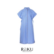 AW25 Raku Stripe Zig-Zag Stitch Relaxed Shirt Dress เชิ้ตเดรสซิลลูเอตหลวม ดีไซน์ลายทางแนวตั้ง DS-825