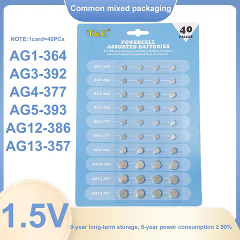 40PCS 1.55V AG13 LR44 L AG1 AG3 AG4 AG5 AG12 SR44 Button Batteries A76 LR1154 GP7 Cell Coin Watch To