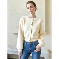 QIANCHENGBEINA | คาร์ดิแกนไหมพรมคอ rund แขนยาว สไตล์ Old Money หรูหรา