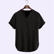 tersedia 3.3 Ramadhan Sale Baju Koko Kurta Pria Dewasa Adam ZHAFAR Kerah V Lengan Pendek Polos Kain 