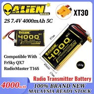 7.4V 4000mAh Alienmodel 2S 5C Lipo Battery with  XT30 Plug Compatible For FrSky QX7 / Radiomaster TX