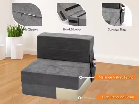 Folding Sofa Bed Memory Foam Fold Out Chair Bed Convertible Sofa Bed Chair Gray Single Foldable Couc