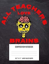 All Teachers Love Brains: Large Composition Notebook Wide Ruled Paper For Kindergarten First Second 