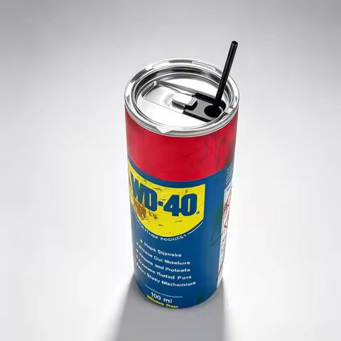 WD-40 Style Stainless Steel Tumbler with Straw Lid, Funny Industrial Retro Coffee Cup, Insulated Tra