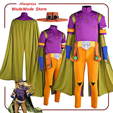 Gyro Zeppeli Cosplay Costume Cap Eyewear Men AnimeT-shirt Pants Cloak Hat Belt Set Outfits Halloween