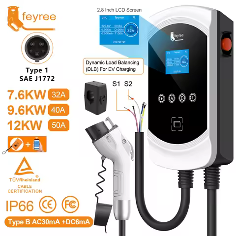 feyree DLB Function EV Charger Type1 EVSE Wallbox 32A 7.6KW 40A 9.6KW 50A 12KW 1P j1772 Adapter APP 