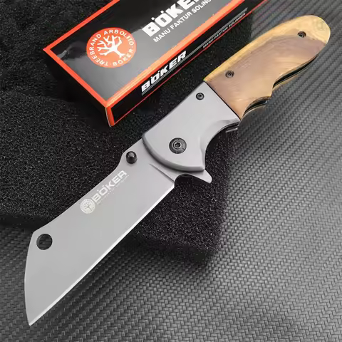 Pocket Boker DA104 Folding Knife 5Cr13Mov Tanto Blade Wood Handle Outdoor Survival Tactical Knives C